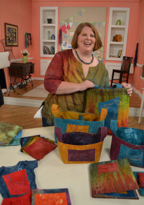 Filming her DVD on the set of Quilting Arts TV